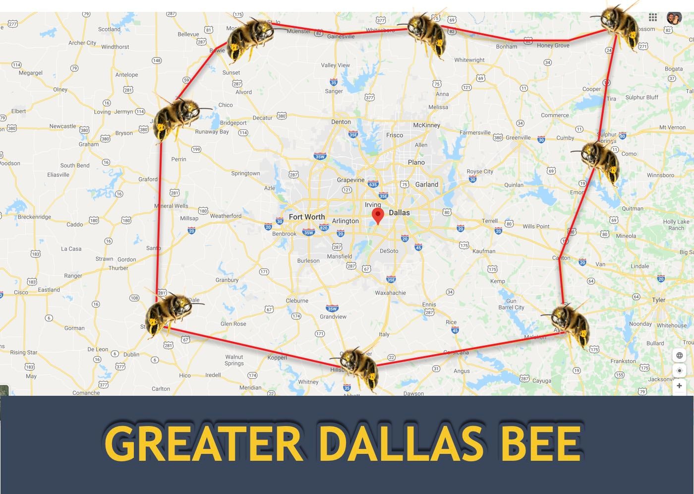 Greater Dallas area bee removal service map